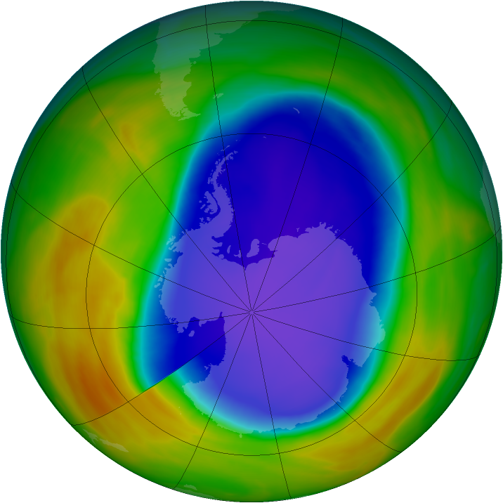 Antarctic ozone map for 20 October 2005